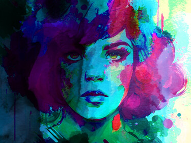 Цифровое искусство под названием "Sad girl with purpl…" - Anna Vaasi, Подлинное произведение искусства, Цифровая живопись