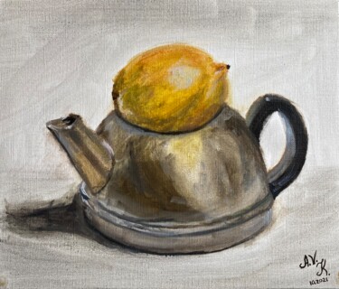 Painting titled "Tea time" by Anna Valentina Kalmykova, Original Artwork, Oil