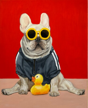 Картина под названием "Dog's Duck 2" - Anna Voronina, Подлинное произведение искусства, Масло Установлен на Деревянная рама…