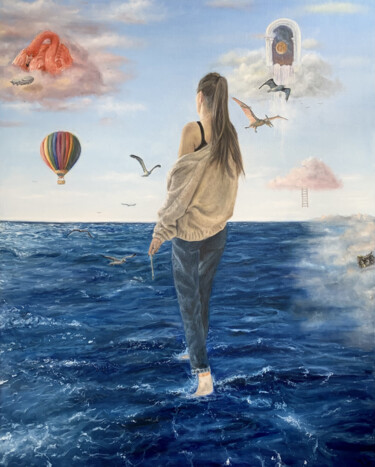 Painting titled "Looking for inspira…" by Anna Voronina, Original Artwork, Oil Mounted on Wood Stretcher frame