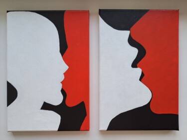 Schilderij getiteld "First Kiss & Orange…" door Anna Werth, Origineel Kunstwerk, Acryl