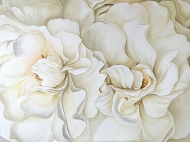 Peinture intitulée "White roses" par Anna Zhdanyuk, Œuvre d'art originale, Huile Monté sur Châssis en bois