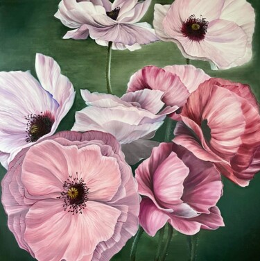 Malarstwo zatytułowany „Poppy Meadow” autorstwa Anna Zhdanyuk, Oryginalna praca, Olej Zamontowany na Drewniana rama noszy