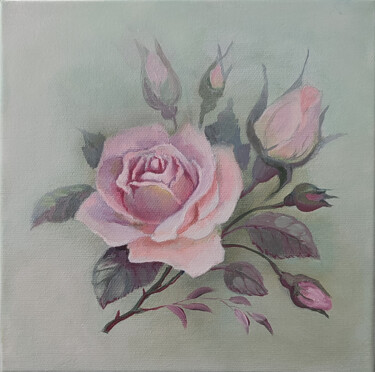 Painting titled "Rose 11" by Anna Zosch, Original Artwork, Oil Mounted on Wood Stretcher frame