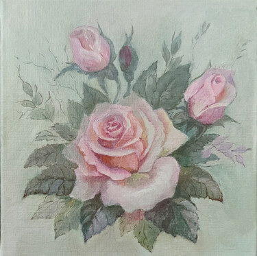Painting titled "Rose 13" by Anna Zosch, Original Artwork, Oil Mounted on Wood Stretcher frame