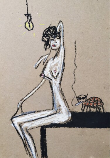 Dessin intitulée "Nude with smoking t…" par Anna Zhuleva, Œuvre d'art originale, Pastel