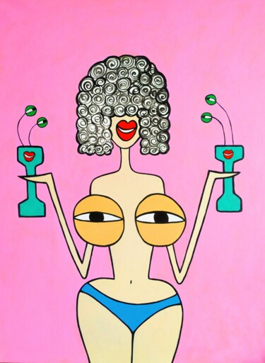 Pintura titulada "My tits love fitness" por Anna Zhuleva, Obra de arte original, Acrílico