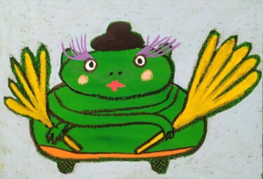 Zeichnungen mit dem Titel "Cabaret frog" von Anna Zhuleva, Original-Kunstwerk, Pastell