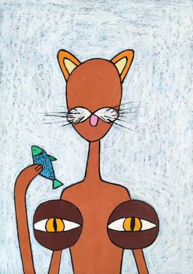 Drawing titled "My tits say "Meow!"" by Anna Zhuleva, Original Artwork, Pastel