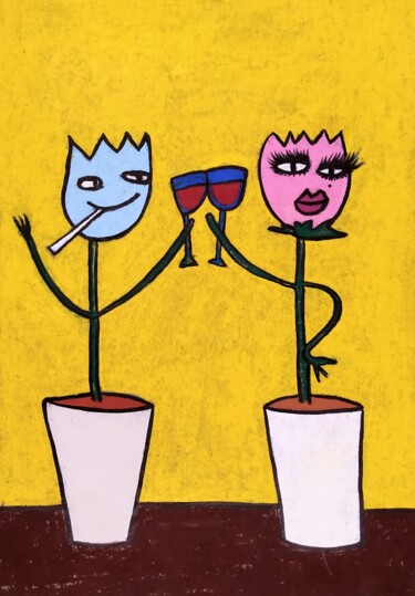 Рисунок под названием "Dating of flowers" - Анна Жулева, Подлинное произведение искусства, Пастель