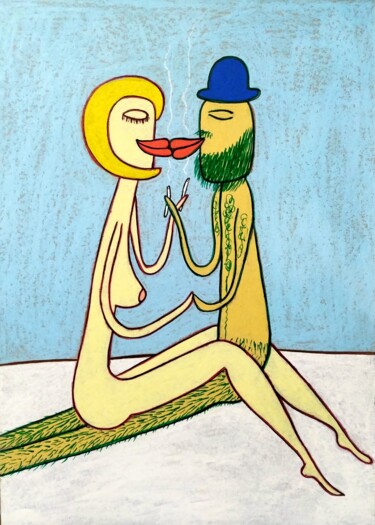 Dessin intitulée "Only you and cigare…" par Anna Zhuleva, Œuvre d'art originale, Pastel