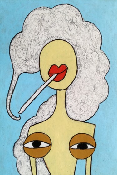 Disegno intitolato "My tits have a smok…" da Anna Zhuleva, Opera d'arte originale, Pastello
