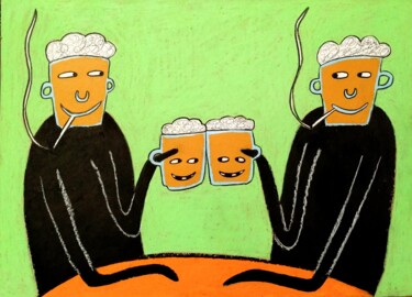Dessin intitulée "Beer talkings" par Anna Zhuleva, Œuvre d'art originale, Pastel