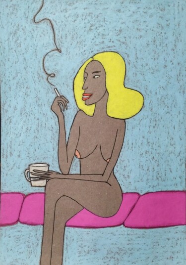 Dessin intitulée "Cigarette and cappu…" par Anna Zhuleva, Œuvre d'art originale, Pastel