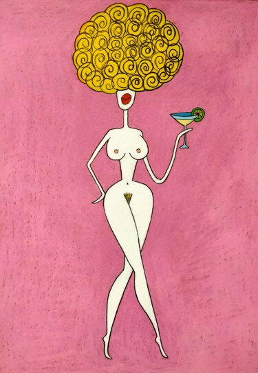 Dessin intitulée "Nude with Martini" par Anna Zhuleva, Œuvre d'art originale, Pastel