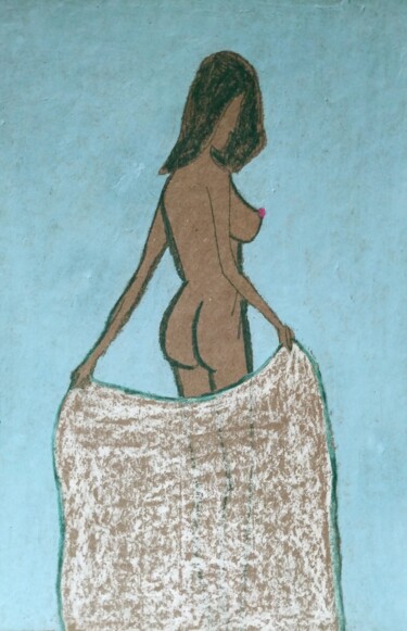 Dibujo titulada "Nude with white par…" por Anna Zhuleva, Obra de arte original, Pastel