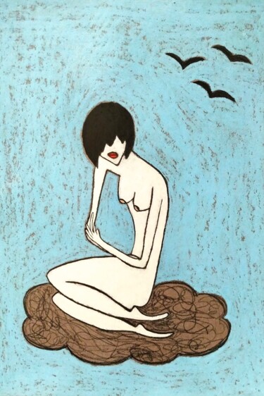 Desenho intitulada "White nude on the c…" por Anna Zhuleva, Obras de arte originais, Pastel