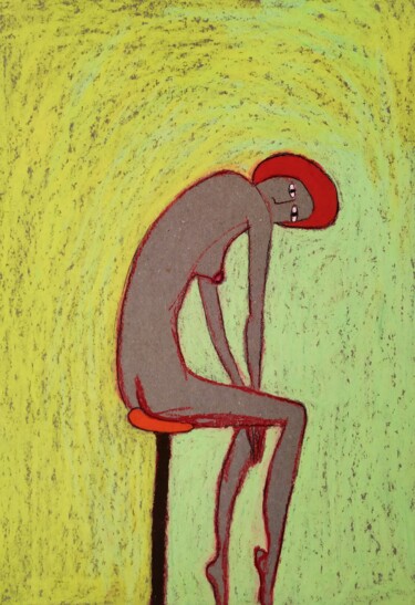 Zeichnungen mit dem Titel "Nude on the red cha…" von Anna Zhuleva, Original-Kunstwerk, Pastell