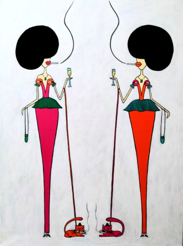 Картина под названием "Our tits are so exq…" - Анна Жулева, Подлинное произведение искусства, Акрил Установлен на Деревянная…