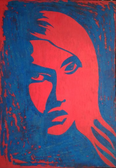 Dibujo titulada "Red blue woman port…" por Anna Zhuleva, Obra de arte original, Pastel
