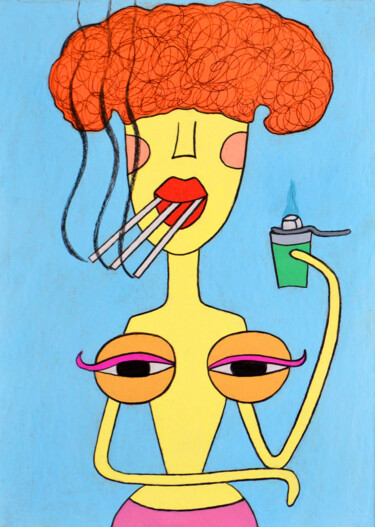 Dessin intitulée "My tits love absent" par Anna Zhuleva, Œuvre d'art originale, Pastel