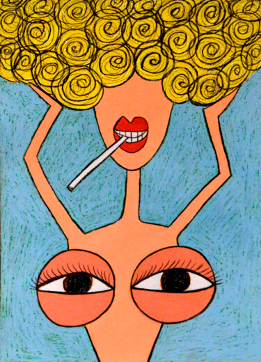 Dibujo titulada "My tits say: "Look…" por Anna Zhuleva, Obra de arte original, Pastel