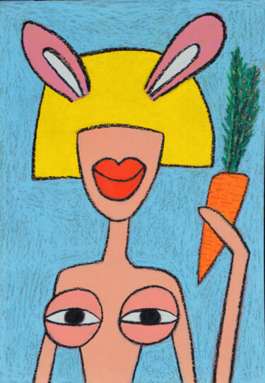 Dessin intitulée "My tits love carrots" par Anna Zhuleva, Œuvre d'art originale, Pastel