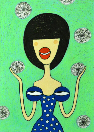 Dessin intitulée "My tits love dandel…" par Anna Zhuleva, Œuvre d'art originale, Pastel