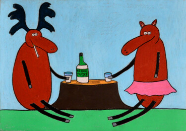 Dibujo titulada "Elk date" por Anna Zhuleva, Obra de arte original, Pastel
