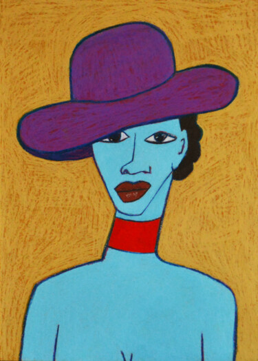 Disegno intitolato "Lady in violet hat" da Anna Zhuleva, Opera d'arte originale, Pastello