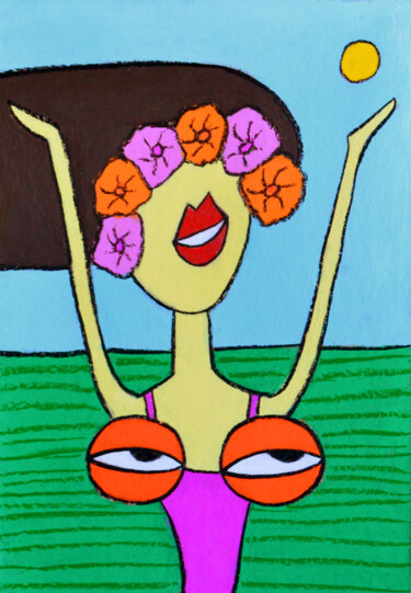 Dessin intitulée "My tits love summer" par Anna Zhuleva, Œuvre d'art originale, Pastel