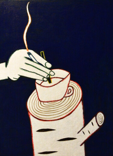 Картина под названием "Breakfast on the bi…" - Анна Жулева, Подлинное произведение искусства, Акрил Установлен на картон