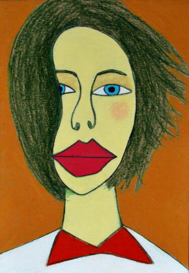 Рисунок под названием "Portrait with a bre…" - Анна Жулева, Подлинное произведение искусства, Пастель