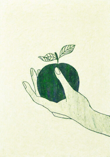 Desenho intitulada "Hand with apple" por Anna Zhuleva, Obras de arte originais, Pastel