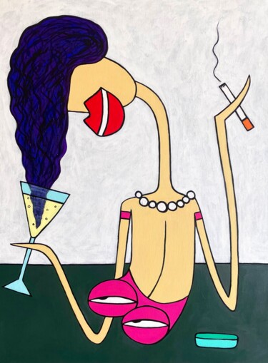 Картина под названием "My tits are happy w…" - Анна Жулева, Подлинное произведение искусства, Акрил Установлен на Деревянная…
