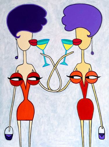 Картина под названием "Our tits love to dr…" - Анна Жулева, Подлинное произведение искусства, Акрил Установлен на Деревянная…