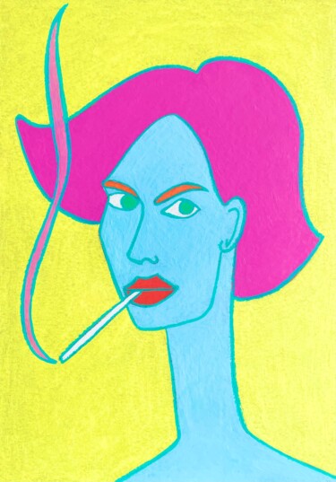 Рисунок под названием "Naive Pop Art Portr…" - Анна Жулева, Подлинное произведение искусства, Пастель