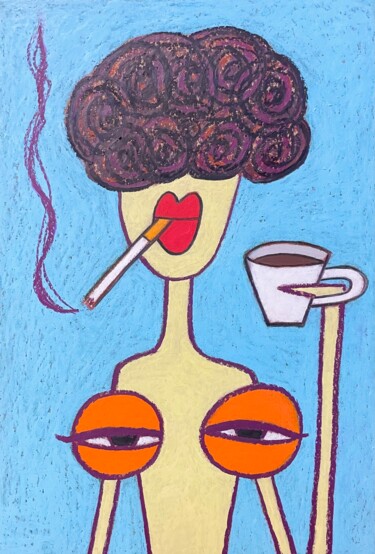 Drawing titled "My tits love coffee…" by Anna Zhuleva, Original Artwork, Pastel