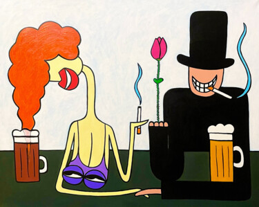 Картина под названием "My tits love beer d…" - Анна Жулева, Подлинное произведение искусства, Акрил