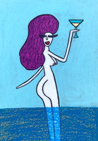 Digital Arts titled "Martini in the sea" by Anna Zhuleva, Original Artwork, Digital Collage