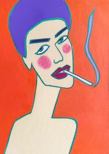 Цифровое искусство под названием "Girl with violet ha…" - Анна Жулева, Подлинное произведение искусства, Цифровой коллаж