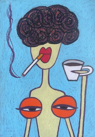 Цифровое искусство под названием "My tits love coffee…" - Анна Жулева, Подлинное произведение искусства, Цифровой коллаж
