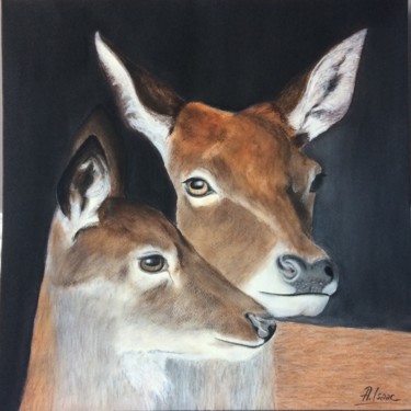 Painting titled "Mother doe" by Anna Isaac, Original Artwork, Pastel