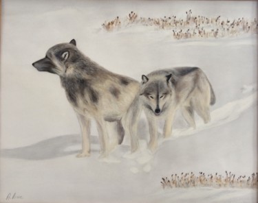 Painting titled "Wolves" by Anna Isaac, Original Artwork, Pastel Mounted on Plexiglass