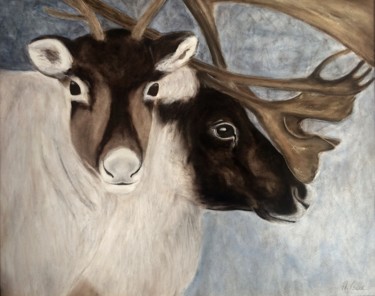 Painting titled "Mr & Mrs Caribou" by Anna Isaac, Original Artwork, Pastel Mounted on Plexiglass