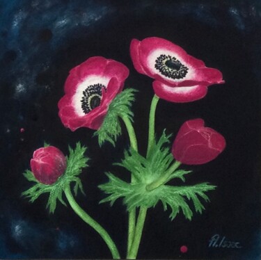 Painting titled "Anemones" by Anna Isaac, Original Artwork, Enamel Mounted on Cardboard