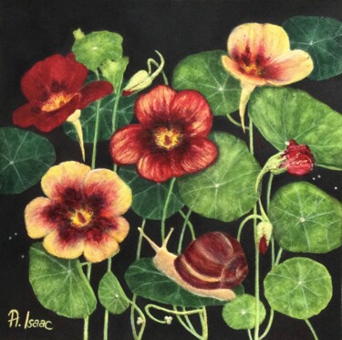 Schilderij getiteld "Nasturtium" door Anna Isaac, Origineel Kunstwerk, Pastel