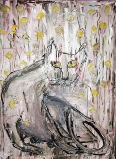 Картина под названием "Весенняя кошка" - Anna Gorbach, Подлинное произведение искусства, Масло