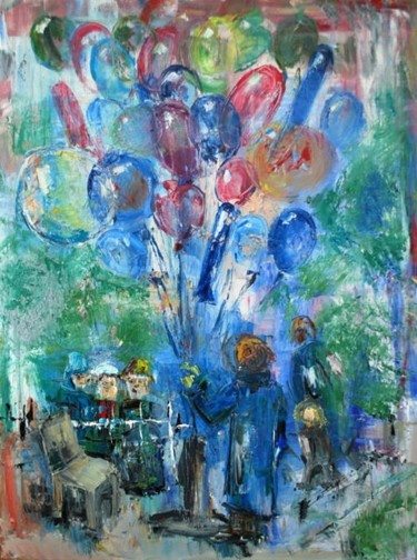 Картина под названием "Продавец воздушных…" - Anna Gorbach, Подлинное произведение искусства, Масло