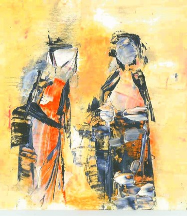 Painting titled "female figures" by Anna Bonanno, Original Artwork, Oil